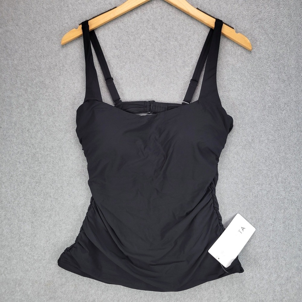 Athleta Square Neck Bra Cup Tankini Women 36D/DD Black Ruched H2ECO 531213